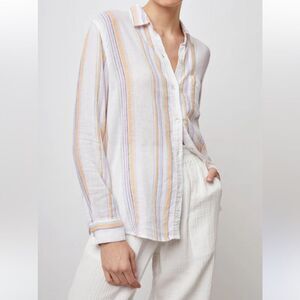 RAILS White Pastel Striped Orange & Purple Button-Up Blouse Long Sleeved M
